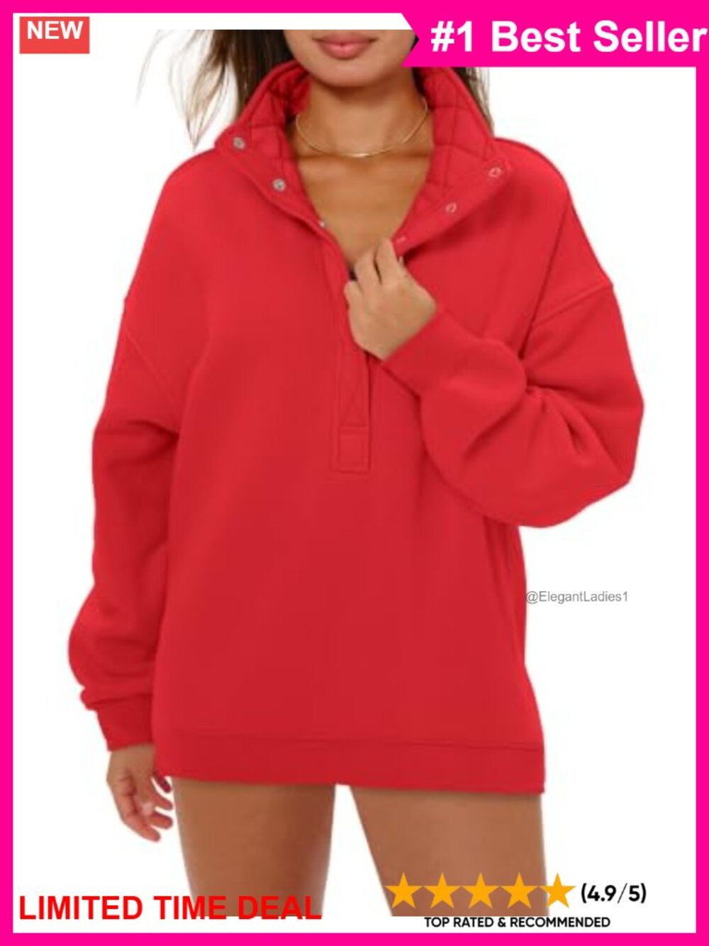Oversized Henley Neck Pullover Sweatshirt Cotton Blend Fleece Lined Casual Top